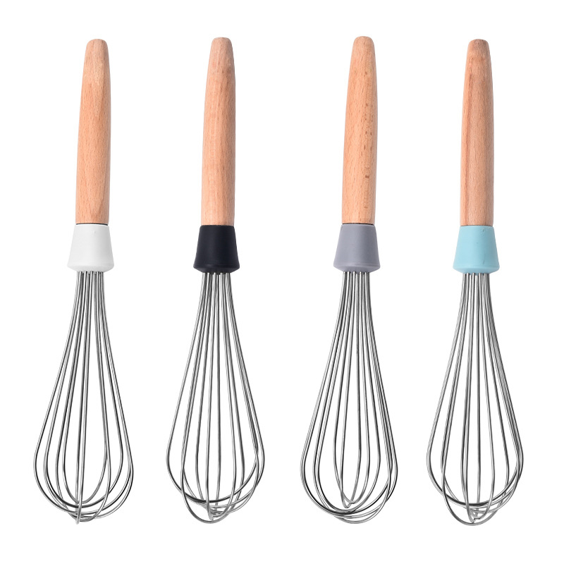Hot Sell Silicone kitchenware cream whisk tools hand whisk baking beater with wooden handle