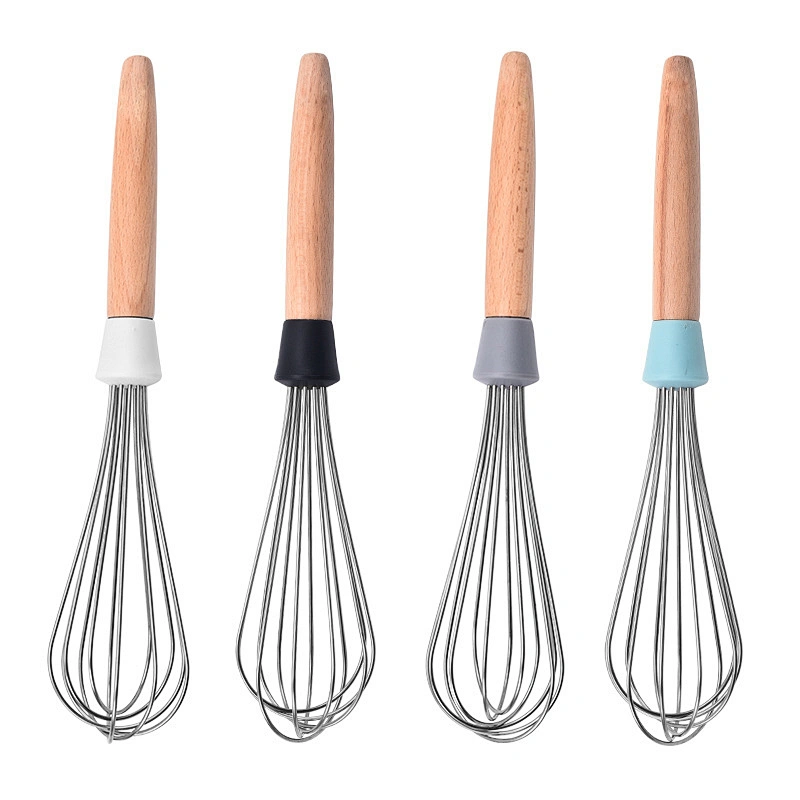 Hot Sell Silicone kitchenware cream whisk tools hand whisk baking beater with wooden handle
